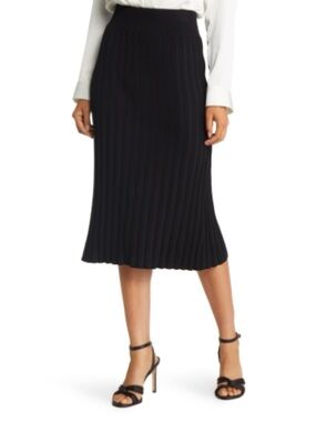 Halogen Rib Sweater Midi Skirt
 BLACK, Size Medium